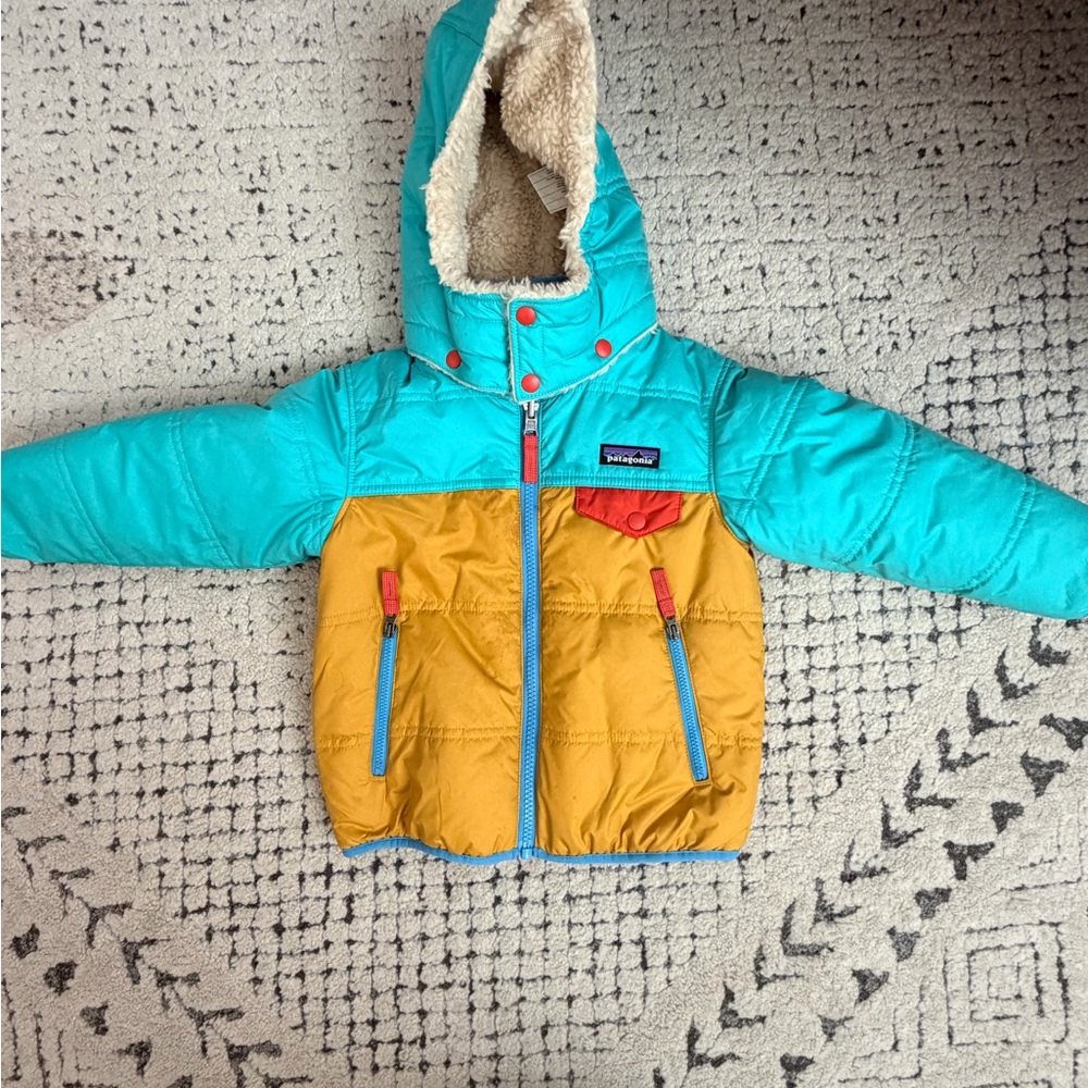 Colorful Hooded Patagonia reversible Jacket with Sherpa Lining